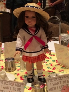 Table centerpiece -- a My Generation girl in a Mary Engelbreit outfit.